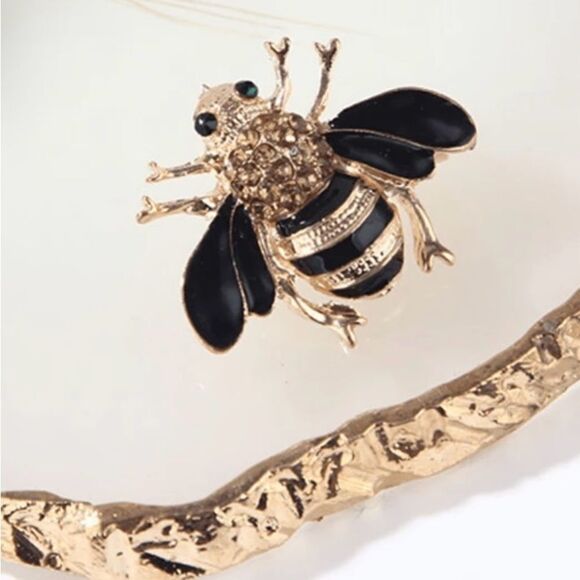 Cottagecore Bee Brooch Gold and Black Tone, Sparkling Jewel accents - Picture 3 of 6